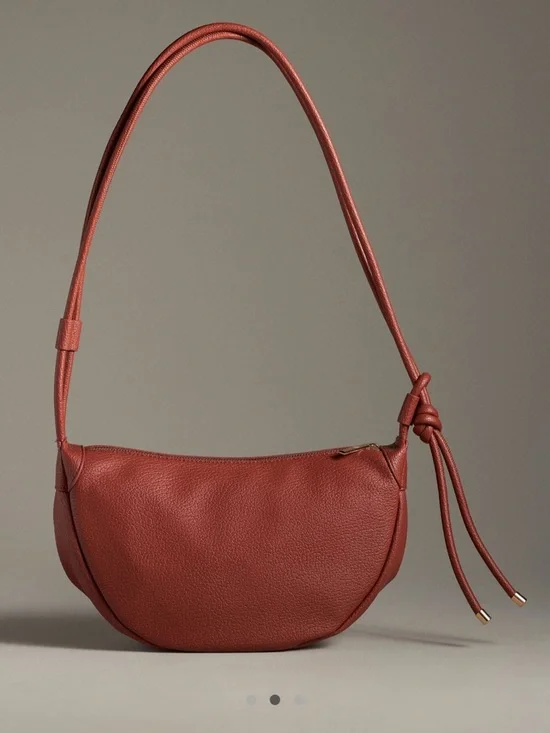 Pebbled Shoulder Bag with Knot Detail in Rust Brown - Picture 1 of 7
